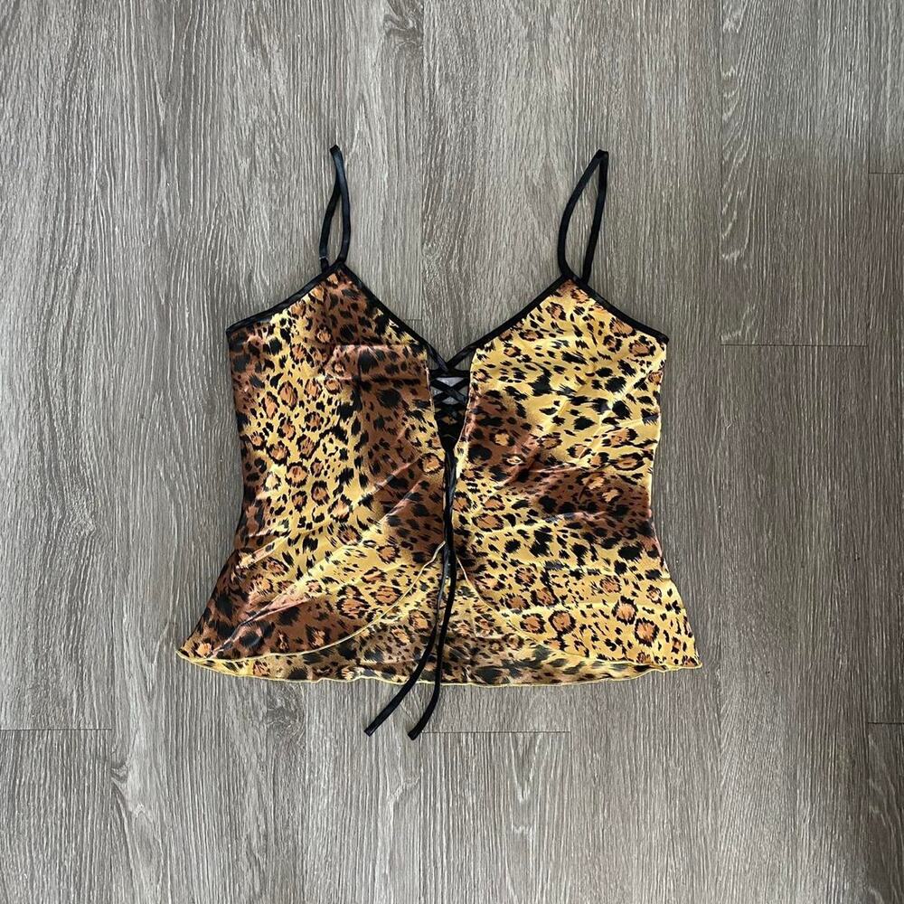 Leopard print lace up jaclyn smith tank top